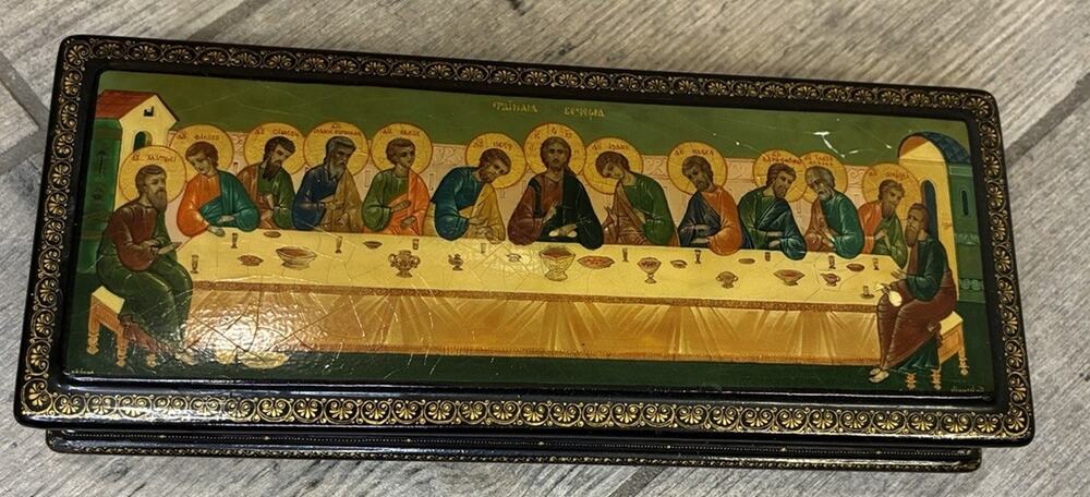 Vintage Russian Kholui Lacquer Box The Last Supper Signed Malkov V 1992 Art
